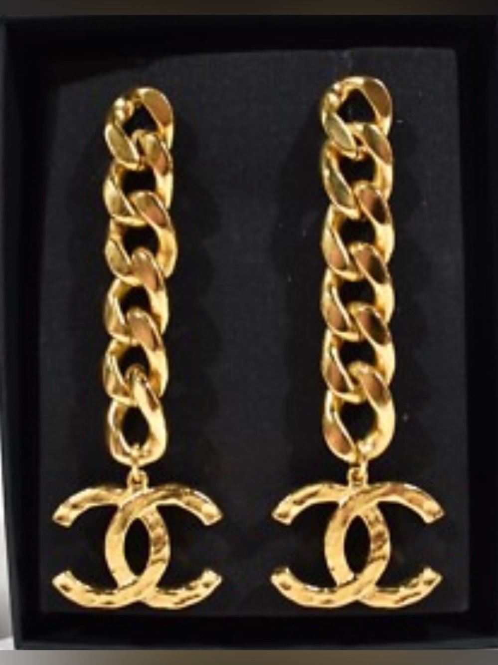 Double C Gold-Tone Chain Drop Logo Earrings For Pierced Ears